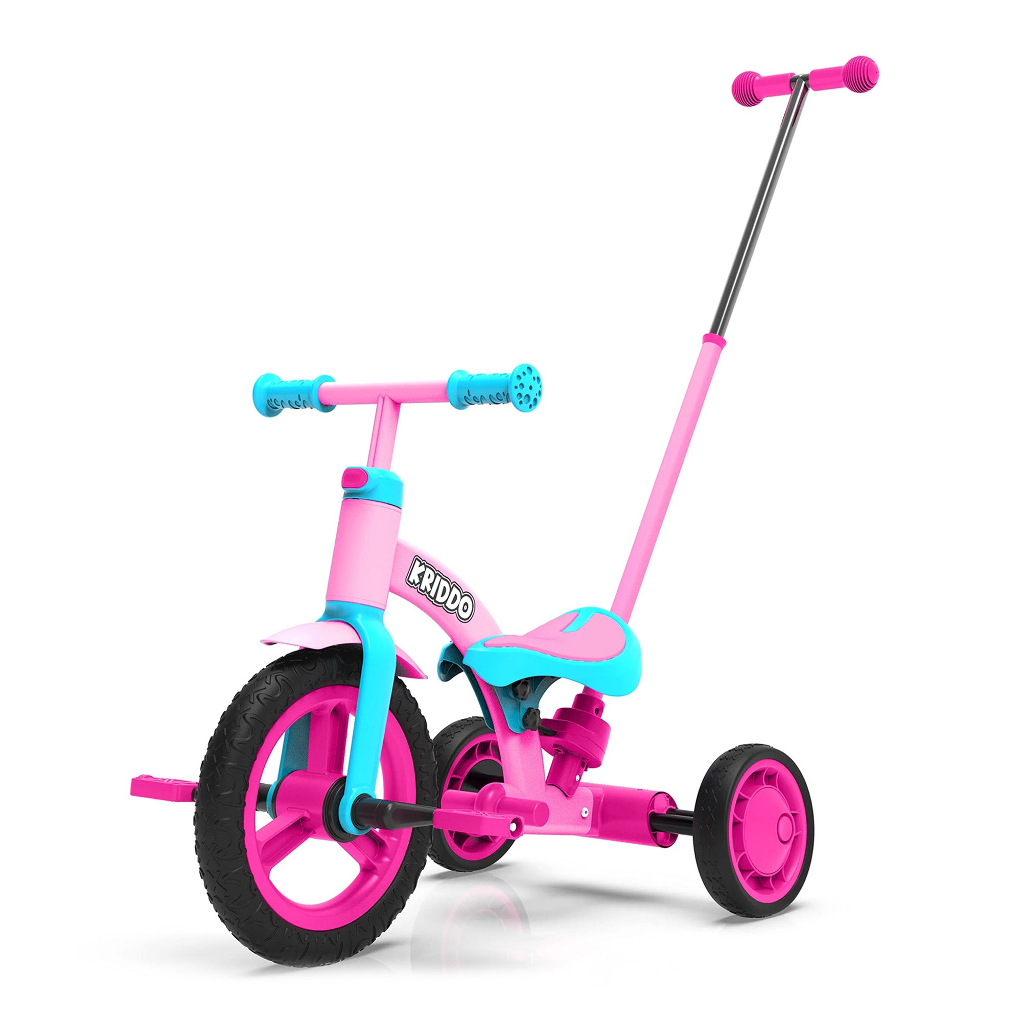 KRIDDO 4-in-1 Kids Tricycle for 1.5 to 3 Years Old Pink