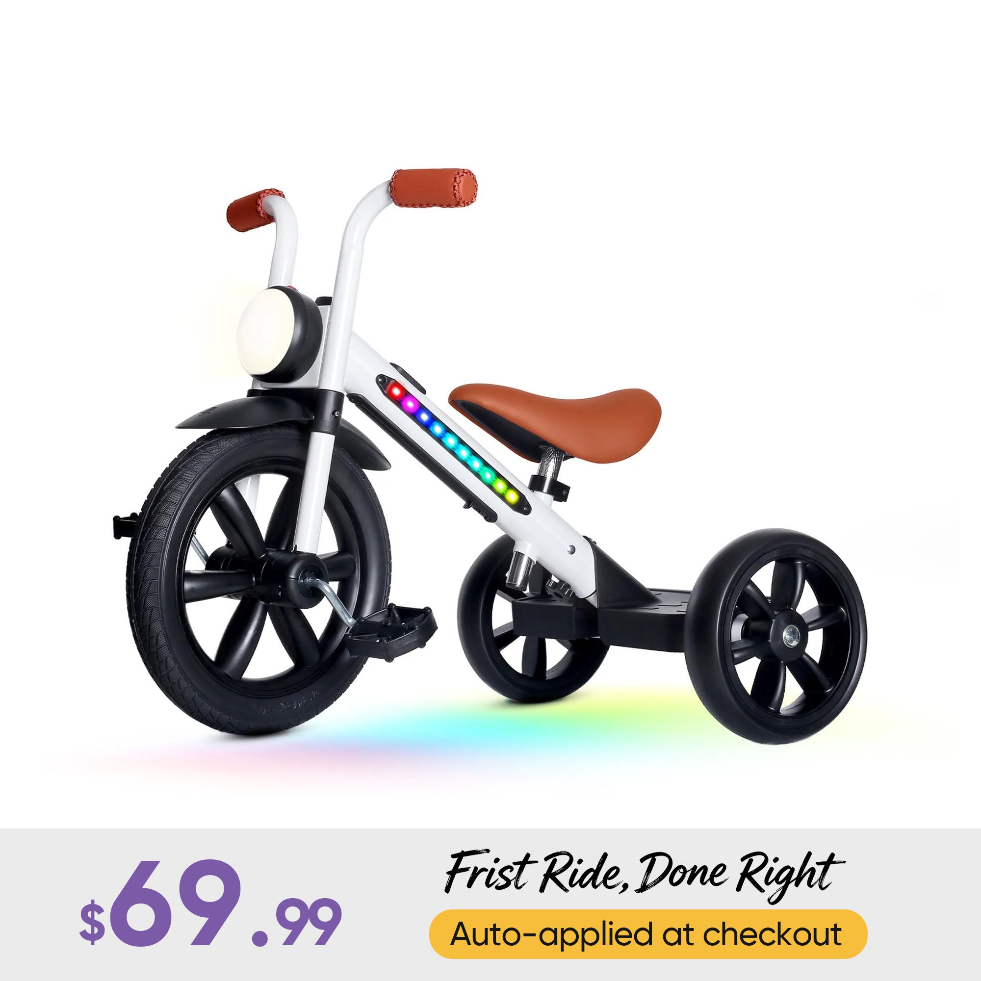 KRIDDO Kids Motorbike Style Light Up Tricycle with Front Light for 2 to 5 Years Old