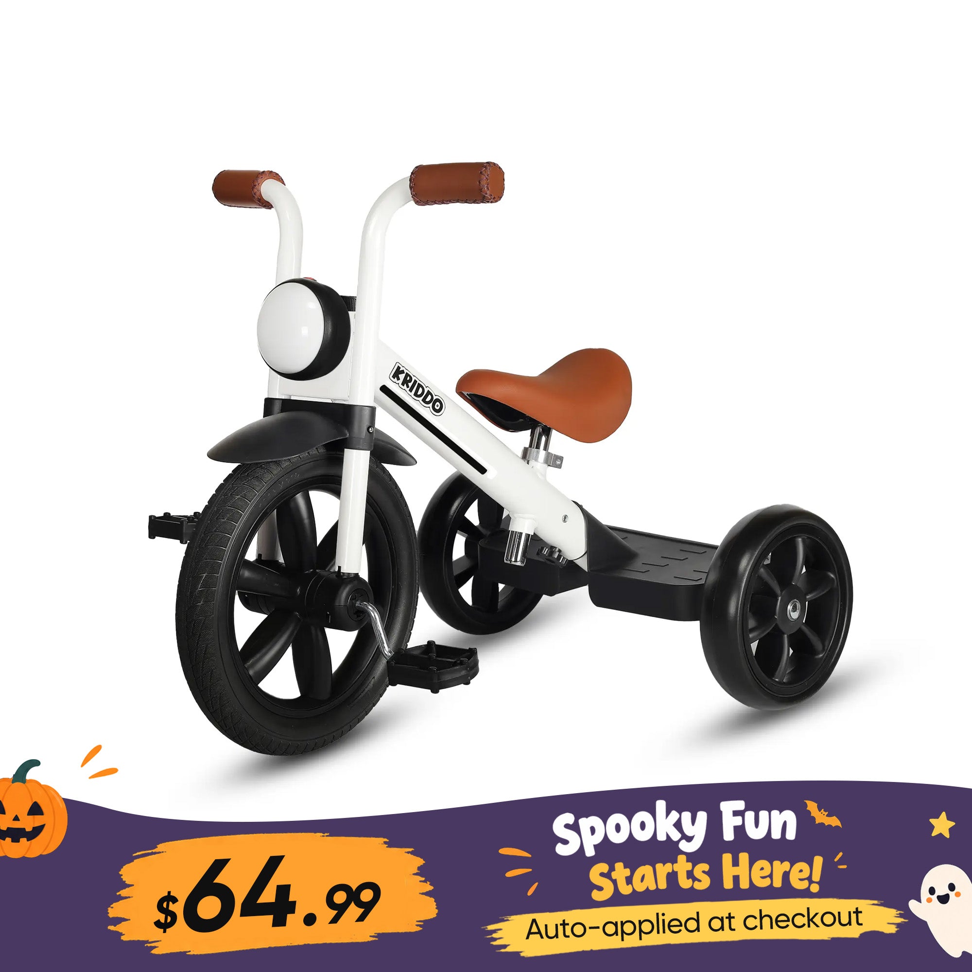 KRIDDO Kids Pedal Tricycle with Headlight for 2 to 5 Years Old