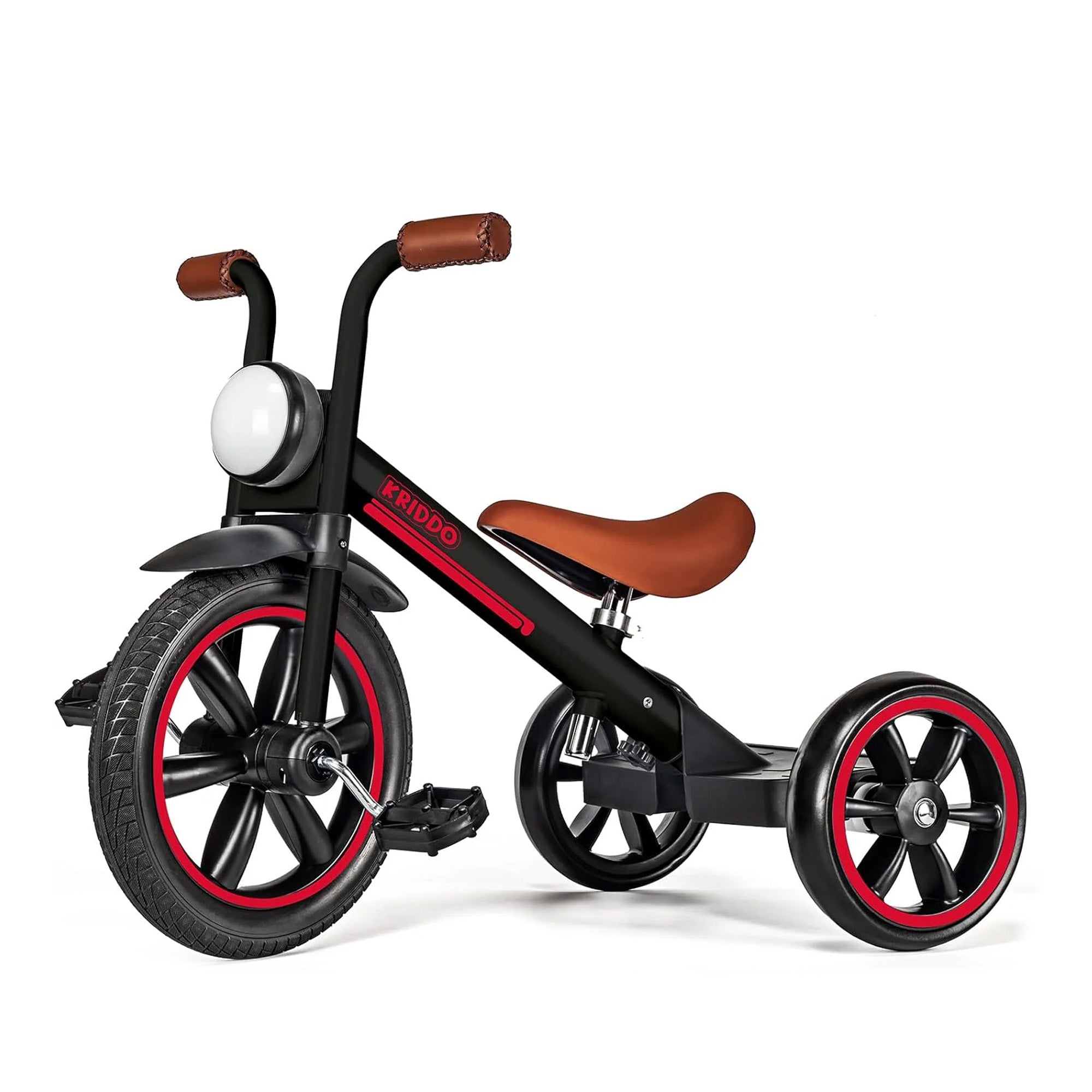 KRIDDO Kids Tricycle with Headlight and Removable Pedals for 2 to 5 Years Old Black