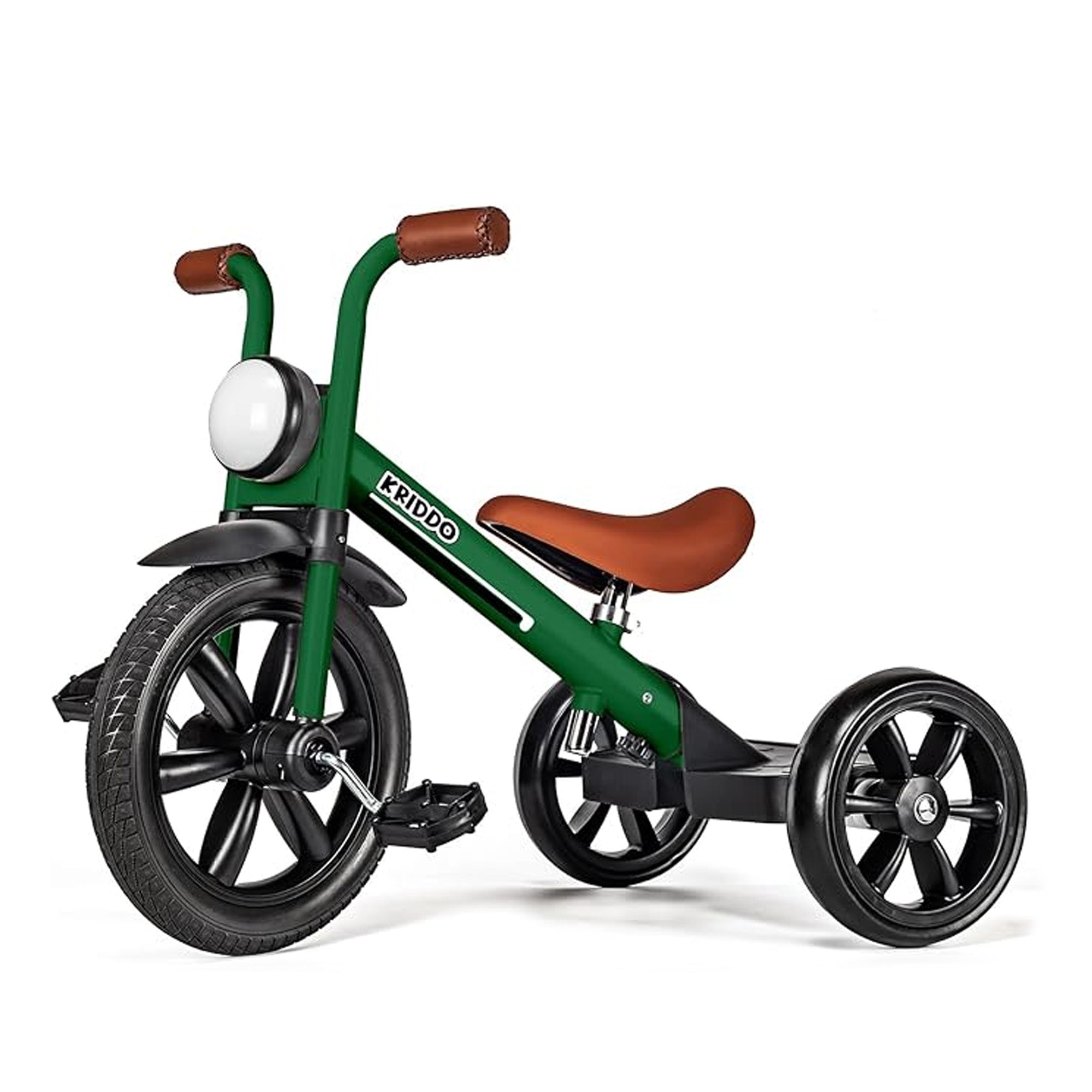 KRIDDO Kids Tricycle with Headlight and Removable Pedals for 2 to 5 Years Old Green