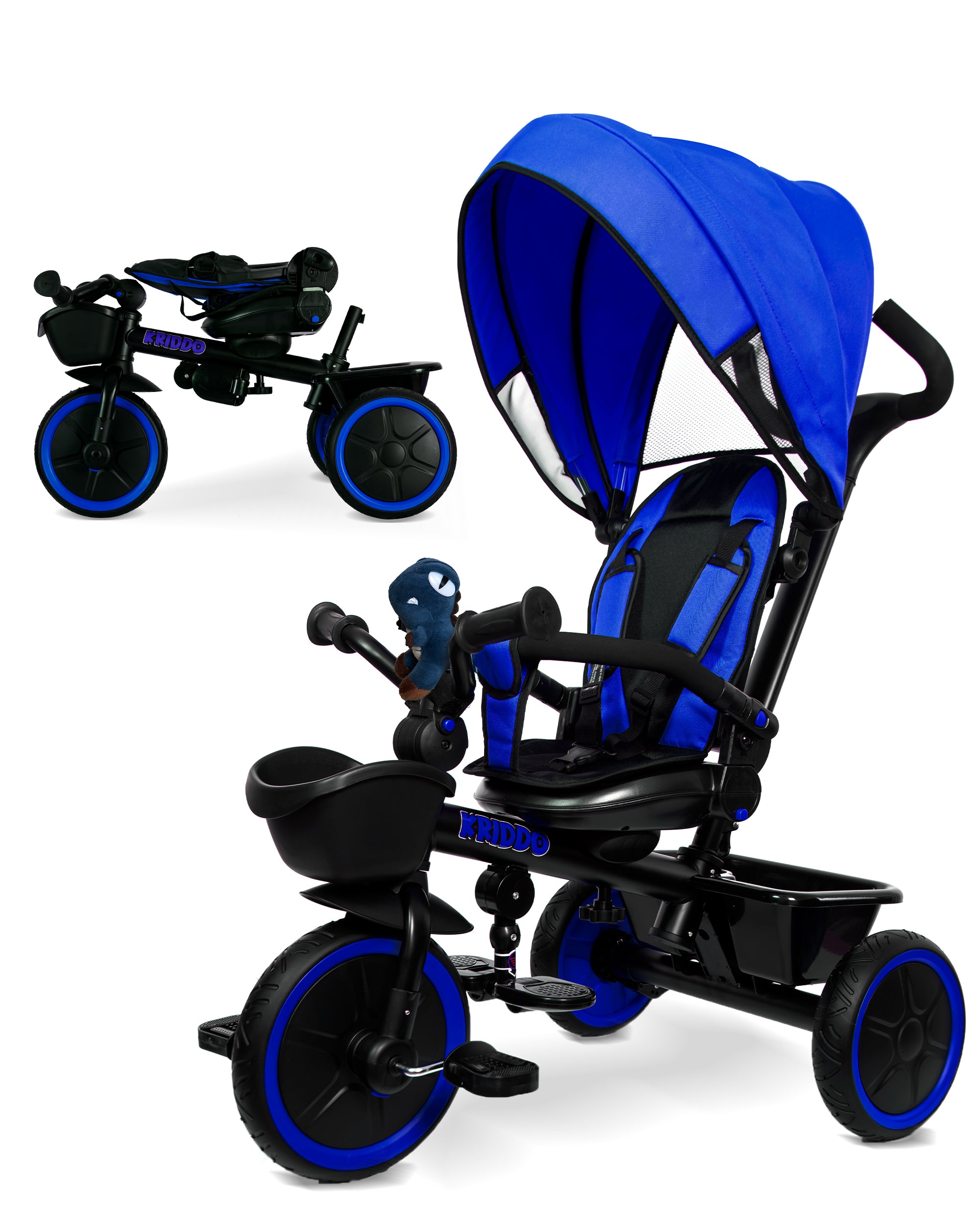 Kriddo Kids Tricycle with Adjustable Seat for 18 Months to 5 Years Old Blue  7-in-1 