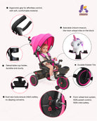 Kriddo Kids Tricycle with Adjustable Seat for 18 Months to 5 Years Old Pink 7-in-1