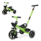 KRIDDO Kids Tricycle with Adjustable Parent Handle for 2 to 5 Years Old Green 2-in-1