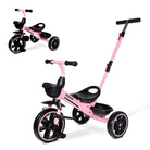 KRIDDO Kids Tricycle with Adjustable Parent Handle for 2 to 5 Years Old Pink 2-in-1