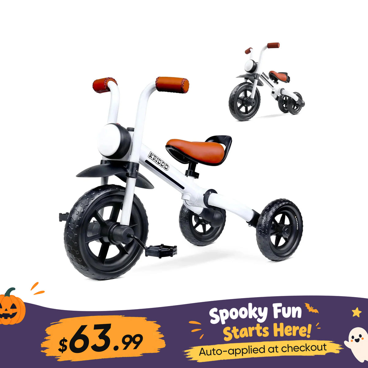 KRIDDO 2-in-1 Foldable Tricycle For Toddlers with Headlight For 2 to 5 Year Old