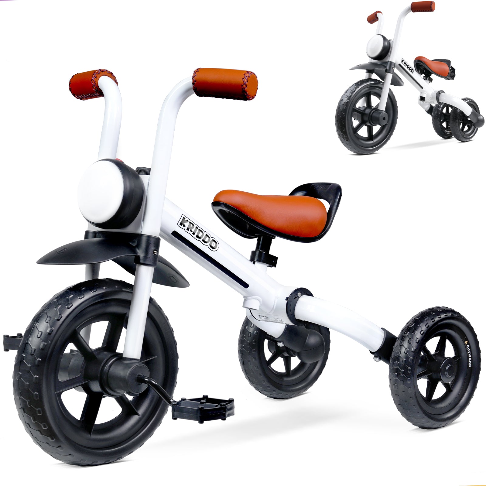 Kriddo Kids Foldable Tricycle with Headlight for 2 to 5 Years Old White