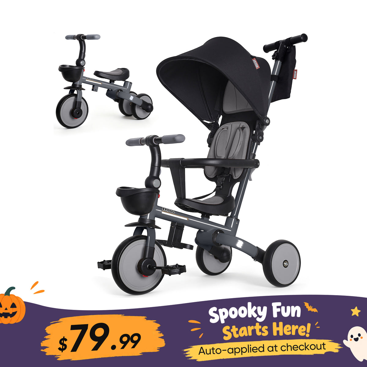 KRIDDO 13-in-1 Convertible & Foldable Tricycle Stroller