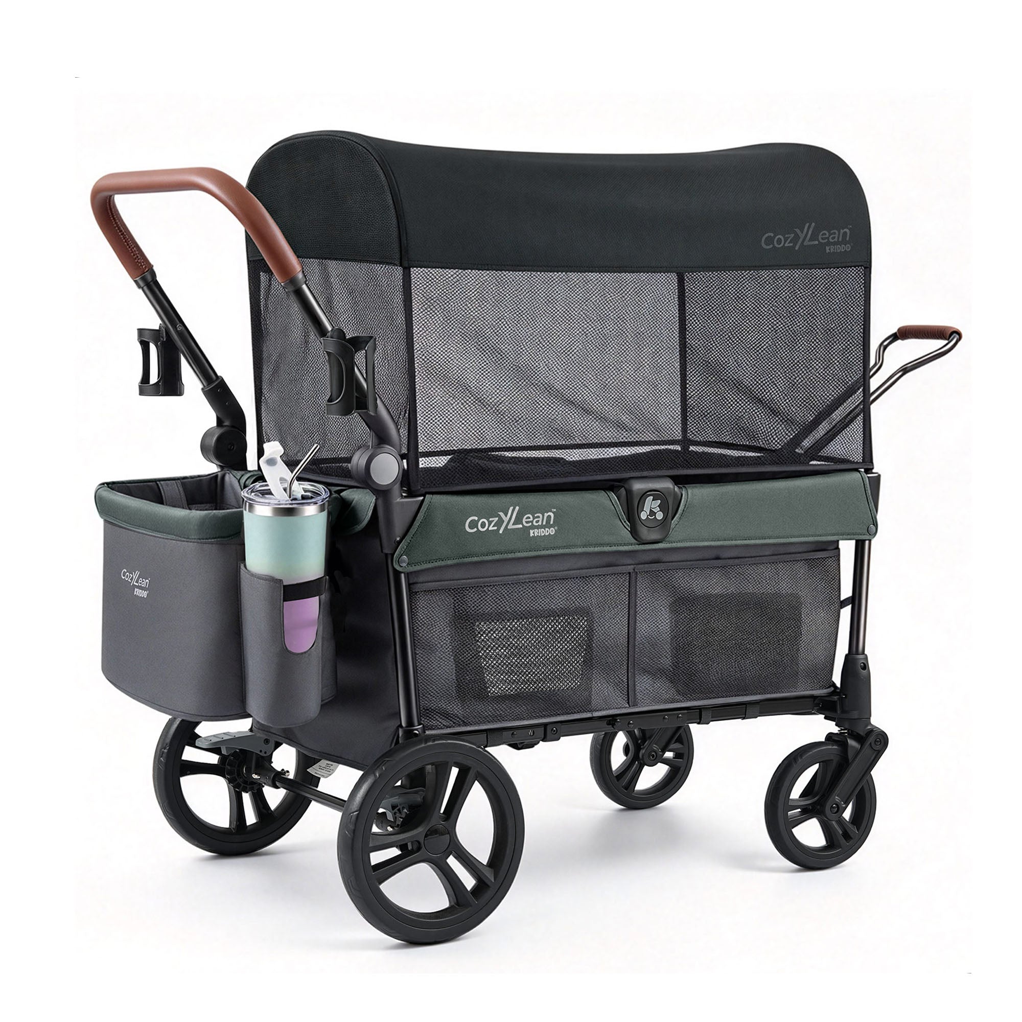 KRIDDO Kids 2 Seater Wagon Stroller for 12 Months and Up Green