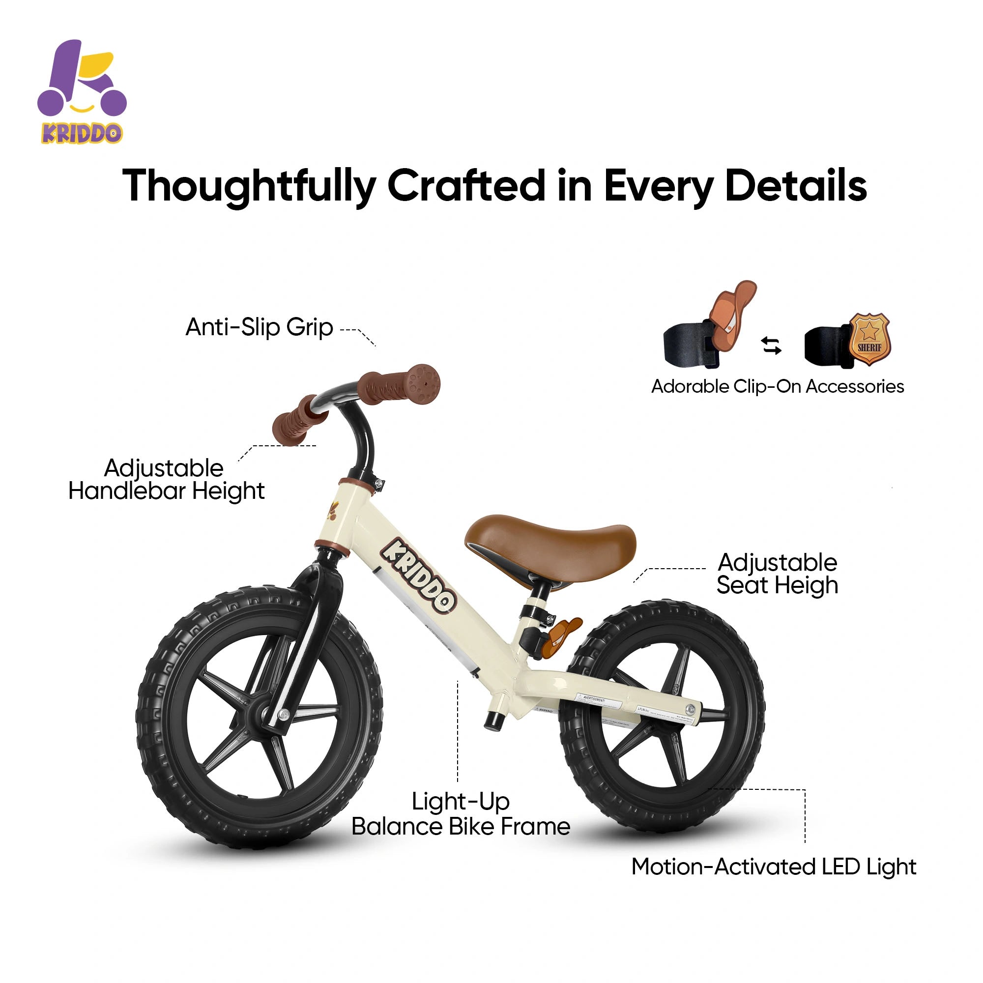 Kriddo light up balance bike with features