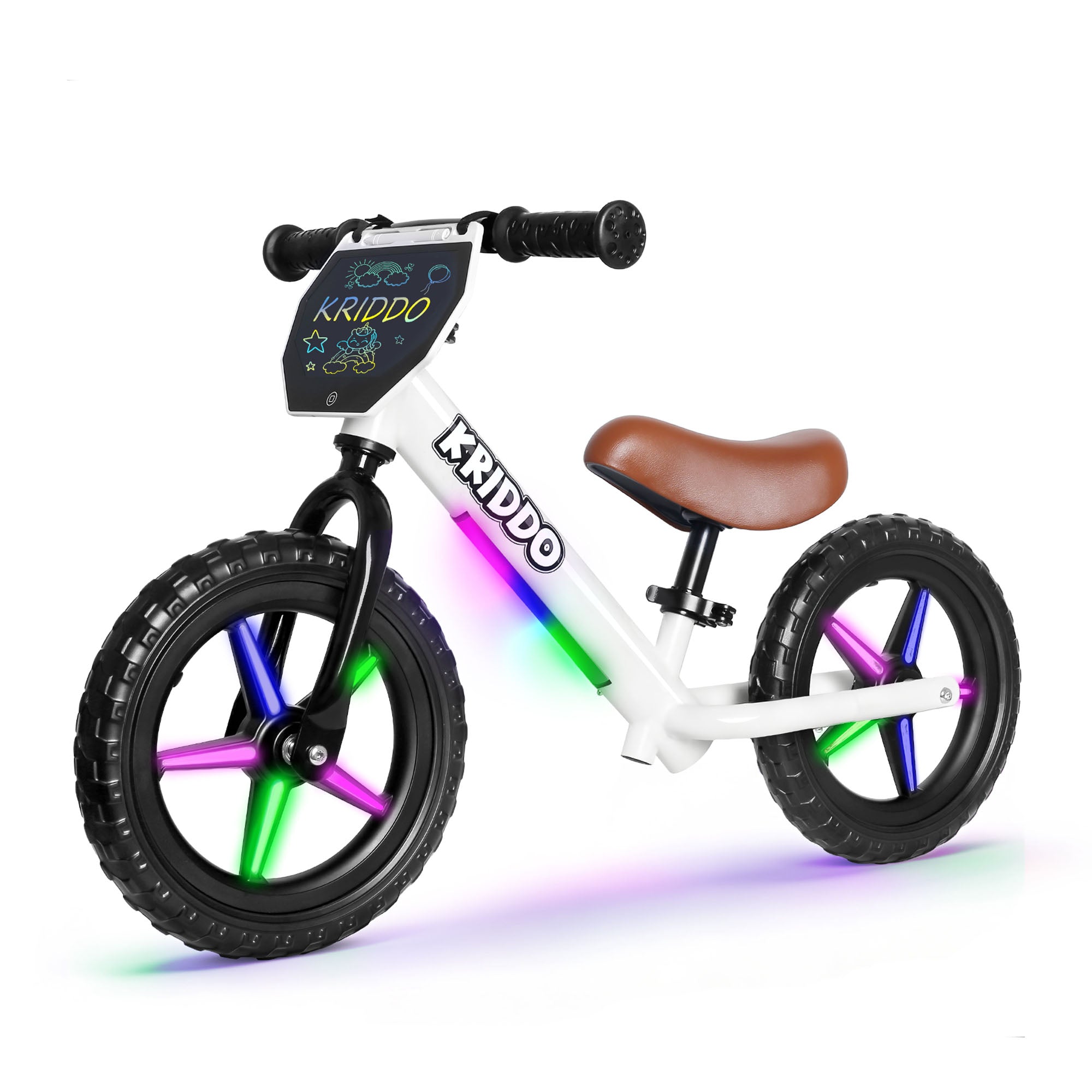 KRIDDO LED Kids Balance Bike with Light up Wheels and Electronic Plate White