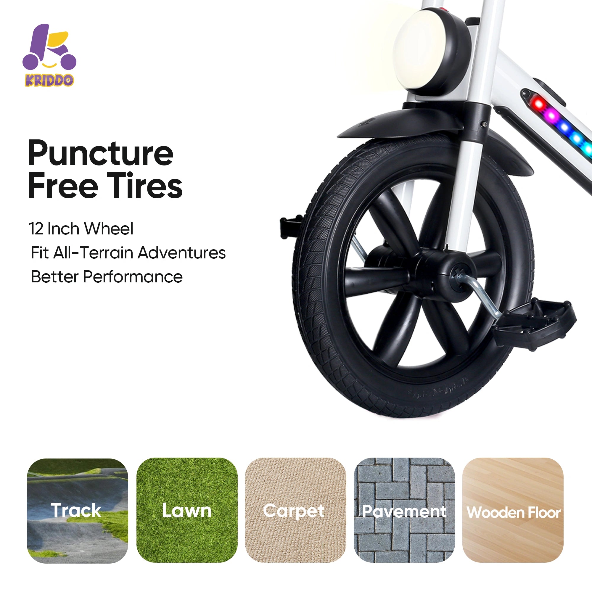 KRIDDO tricycle 12 inch puncture-free tires