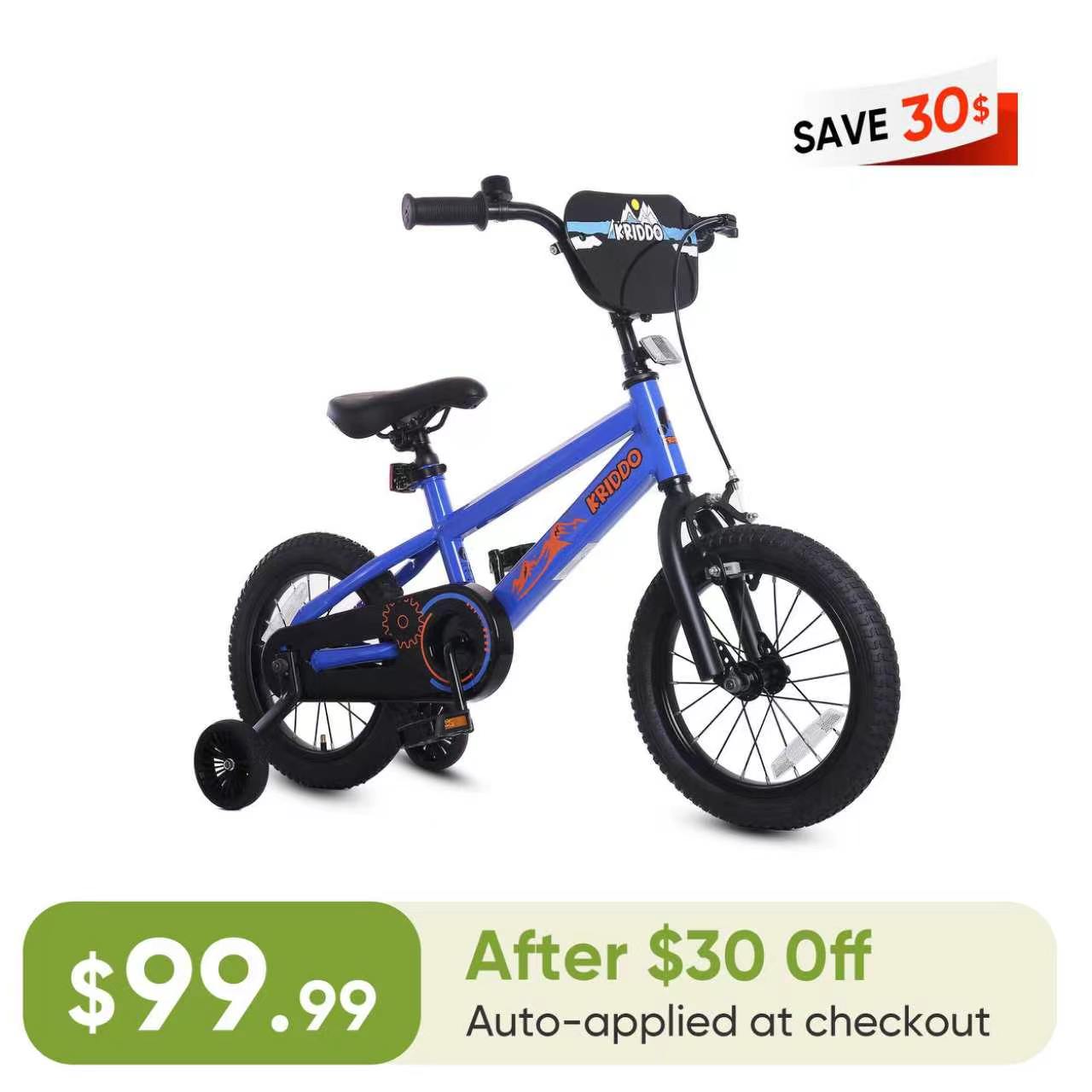 KRIDDO 14 Inch Bike with Training Wheels for 3 to 6 Years Old Blue