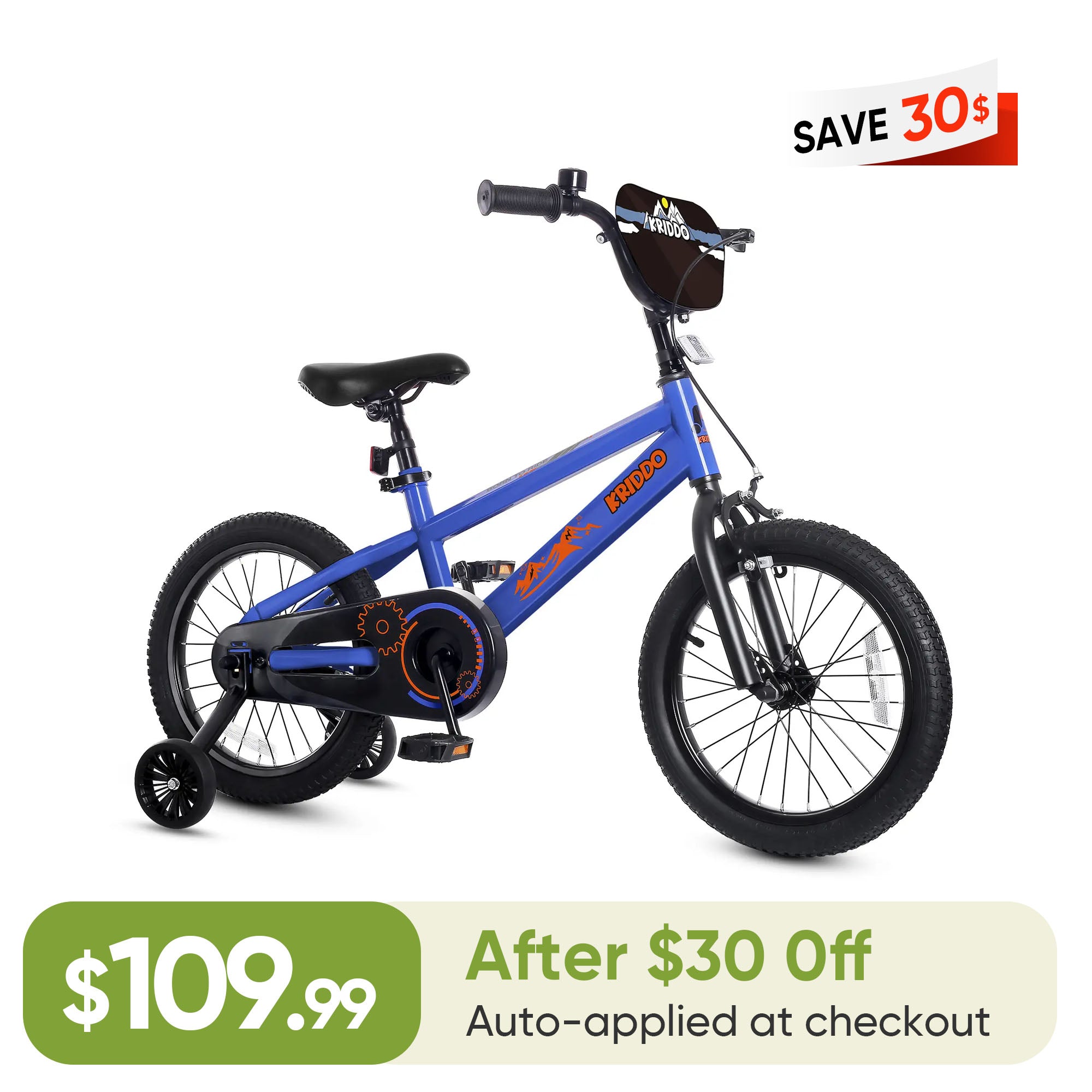 KRIDDO 16 Inch Bike with Training Wheels for 4 to 8 Years Old Blue