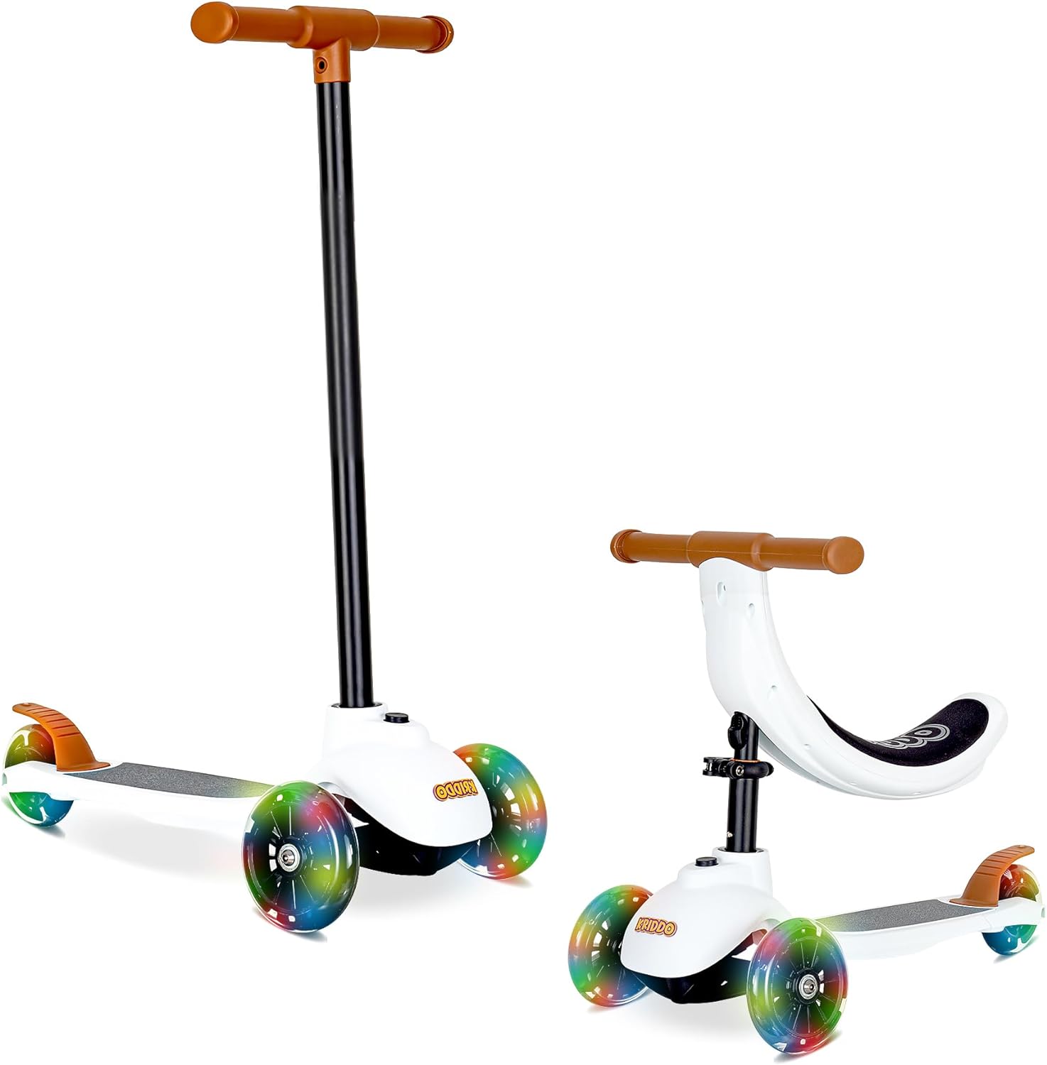 KRIDDO Kids Scooters with Removable Seat for 1 to 5 Years Old White 3-in-1