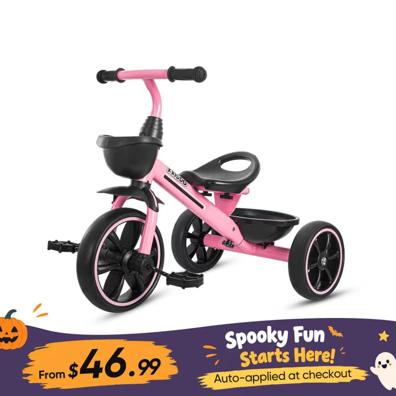 KRIDDO Kids Tricycle Easy-Assembly for 2 to 5 Years Old Pink