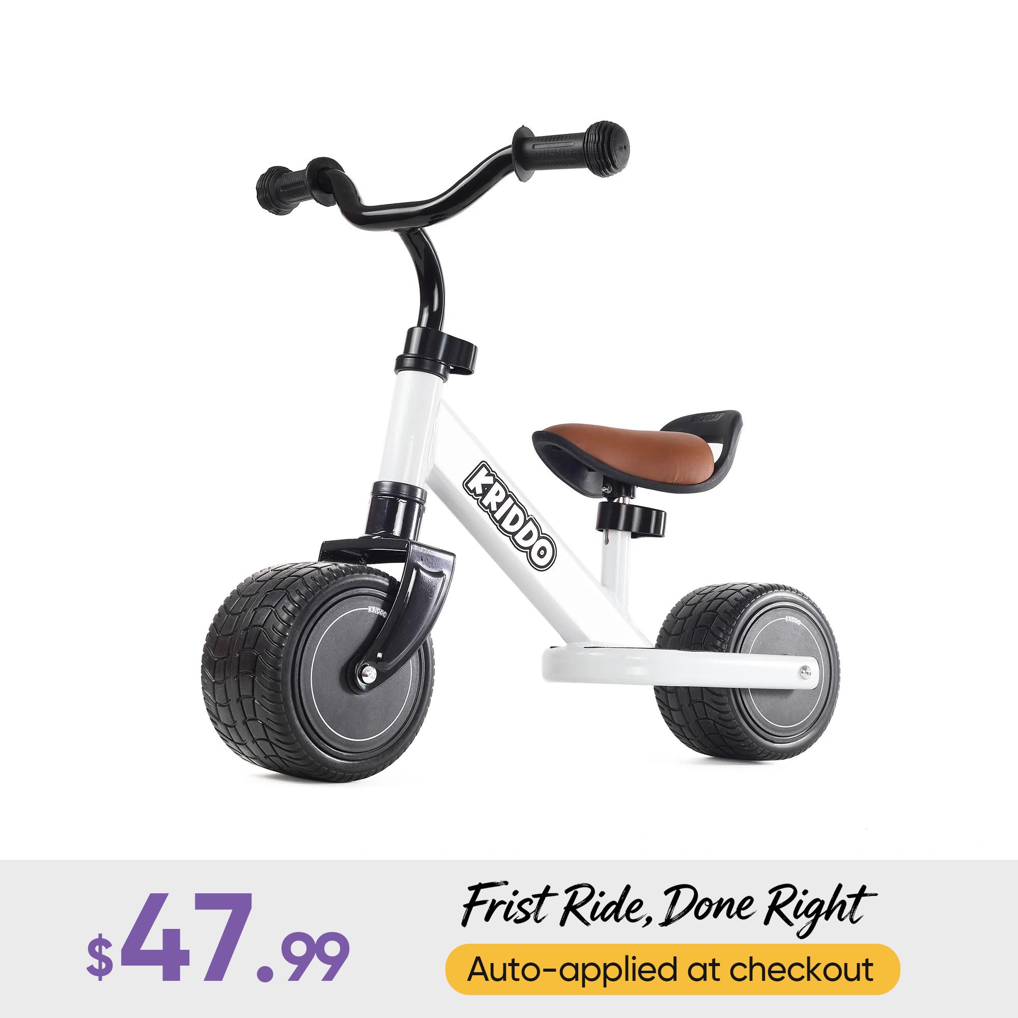 KRIDDO Mini Baby Balance Bike with Adjustable Seat for 1 to 3 Years Old White