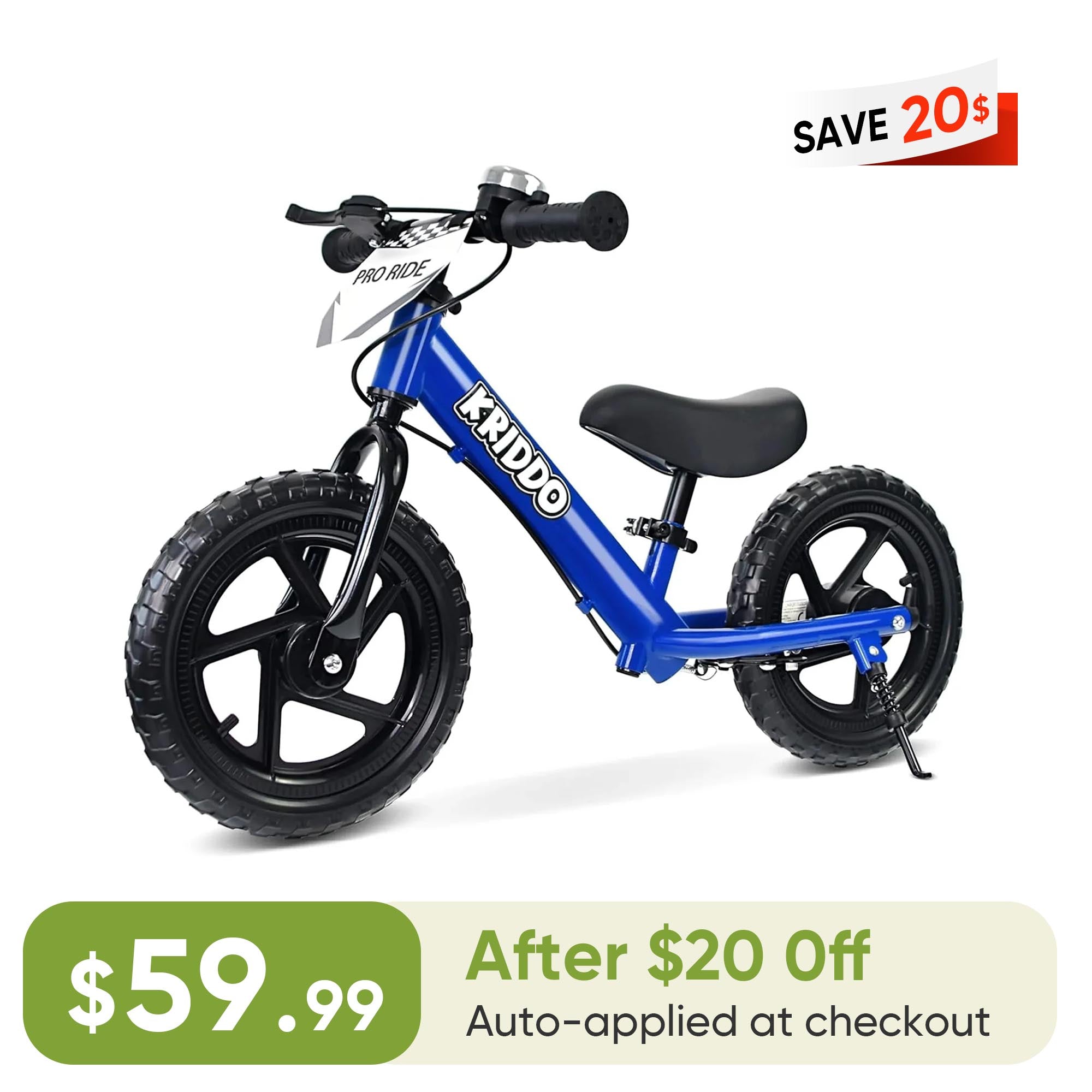 KRIDDO Toddler Balance Bike with Brake and Flag for 2 to 5 Years Old Blue