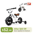 KRIDDO Convertible Balance Bike with Training Wheels for Ages 18 Months to 3 Years White