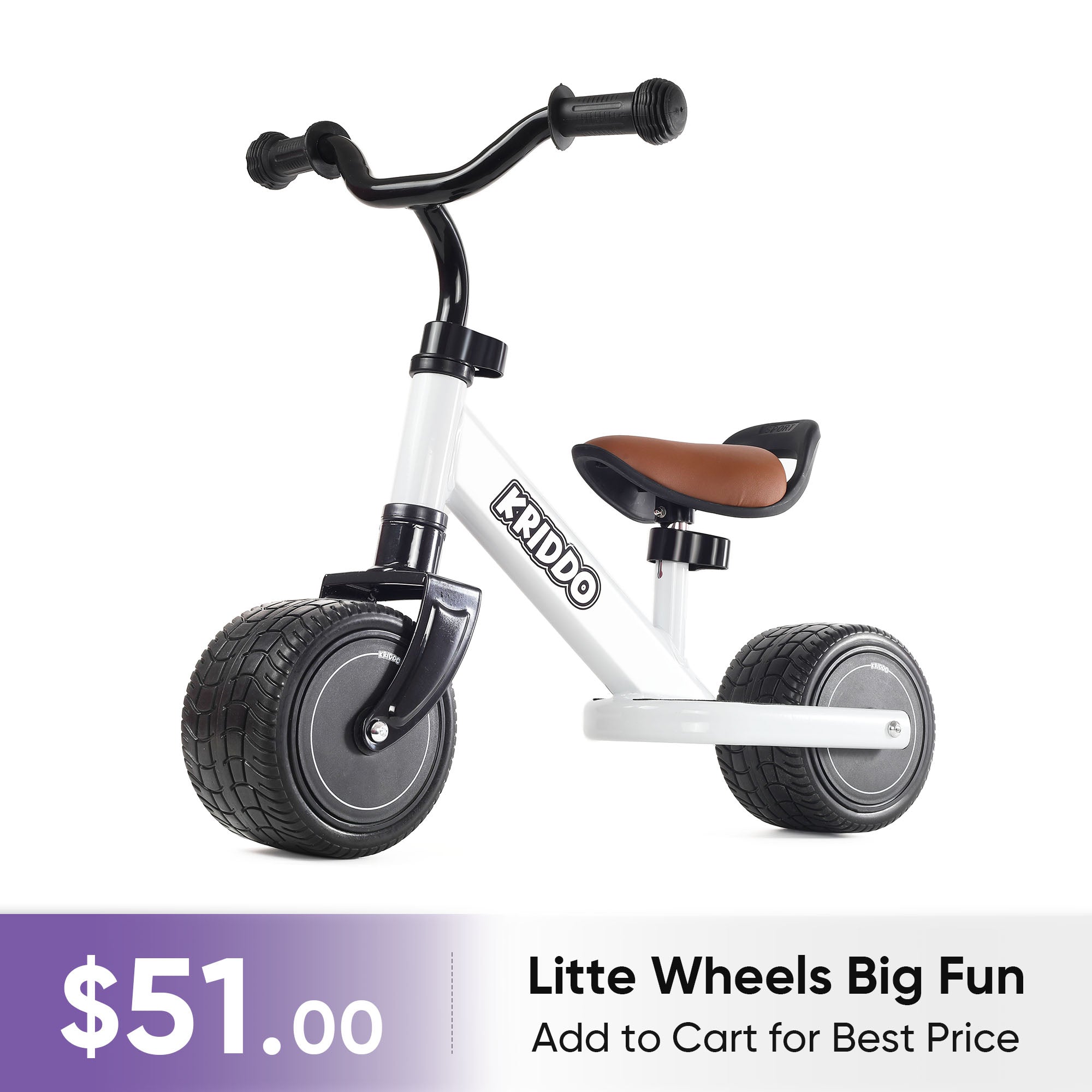 KRIDDO Mini Baby Balance Bike with Adjustable Seat for 1 to 3 Years Old White