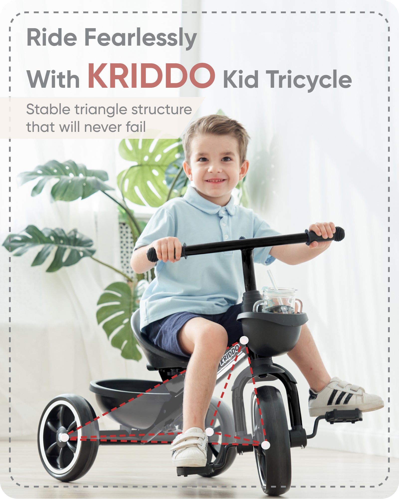 KRIDDO Kids Tricycle for 2 to 5 Years Old Black