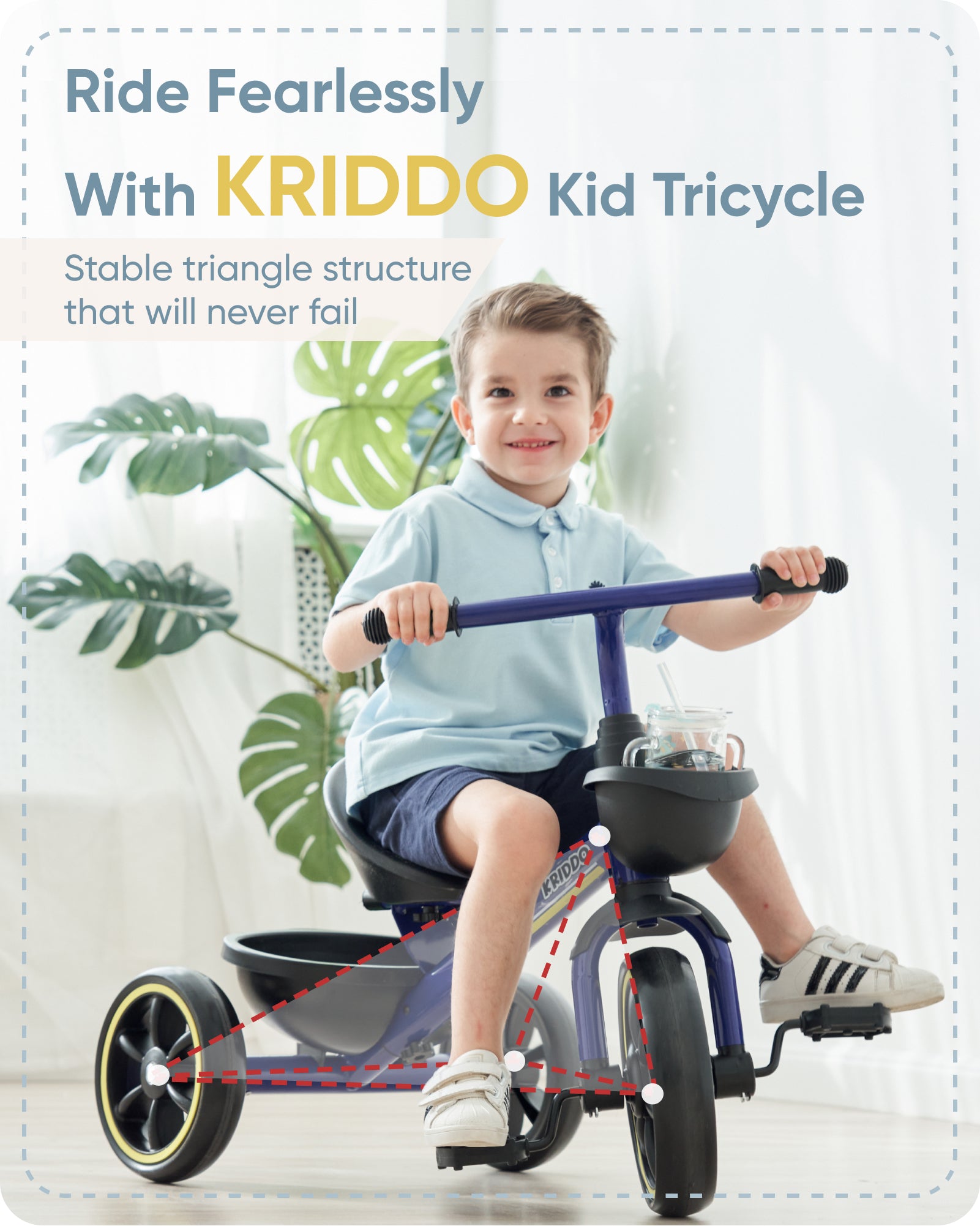 KRIDDO Kids Tricycle for 2 to 5 Years Old Blue