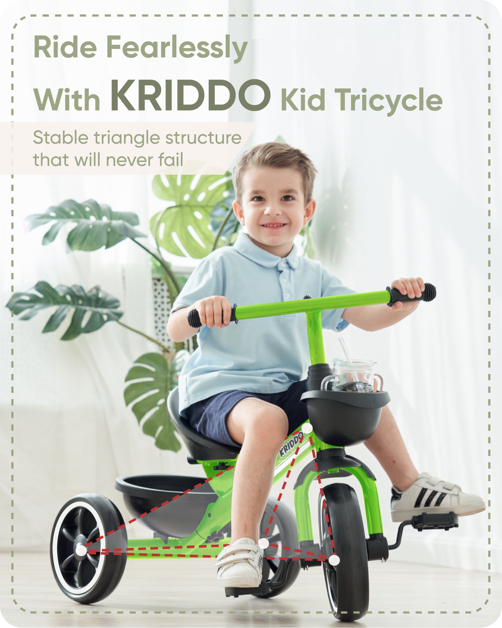 KRIDDO Kids Tricycle for 2 to 5 Years Old Green