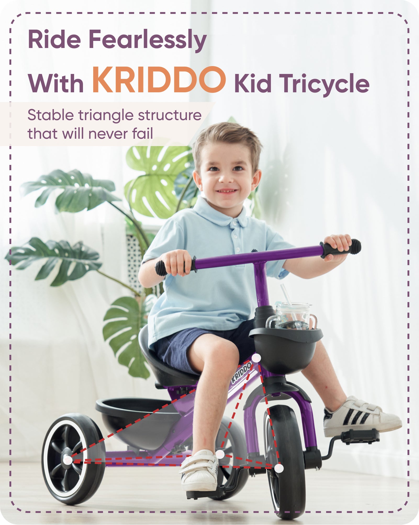 KRIDDO Kids Tricycle for 2 to 5 Years Old Purple