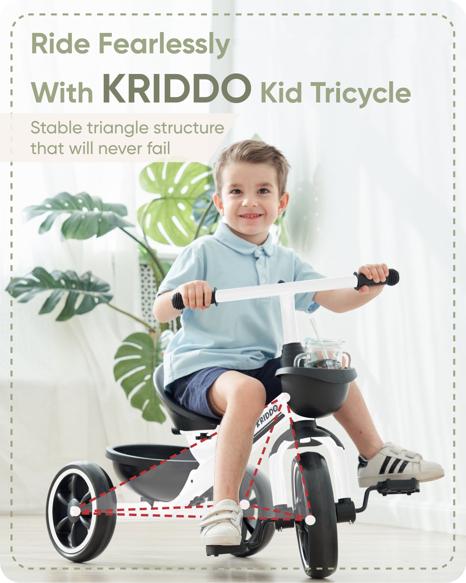 KRIDDO Kids Tricycle for 2 to 5 Years Old White