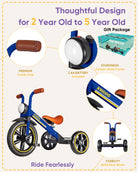 Kriddo Kids Tricycle with Headlight and Removable Pedals for 2 to 5 Years Old Blue