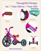 Kriddo Kids Tricycle with Headlight and Removable Pedals for 2 to 5 Years Old Pink