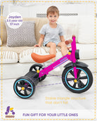 Kriddo Kids Tricycle with Headlight and Removable Pedals for 2 to 5 Years Old Pink