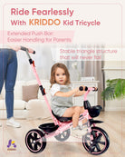 Kriddo Kids Tricycle with Adjustable Parent Handle for 2 to 5 Years Old Pink 2-in-1 