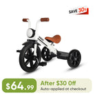 KRIDDO Kids Pedal Tricycle with Headlight for 2 to 5 Years Old White